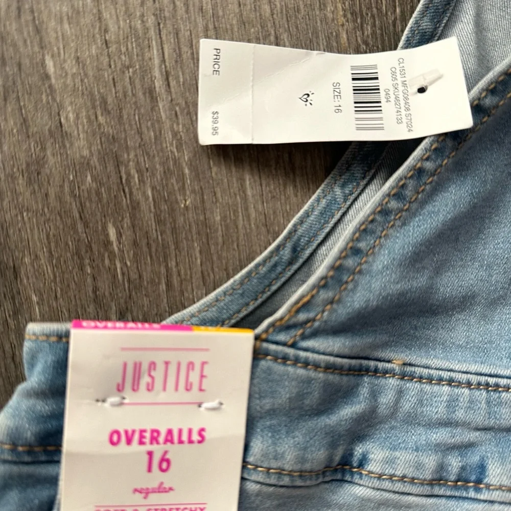 New! Justice Girls Denim Overalls Size 16 Regular NWT - Picture 6 of 8